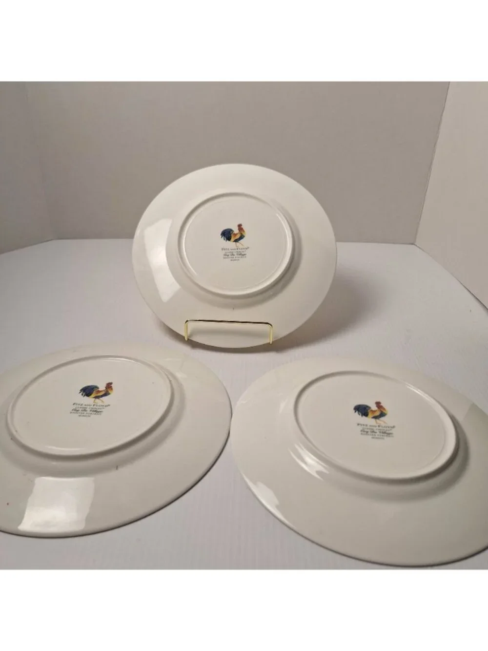 (3) FITZ & FLOYD CLASSIC CHOICES COQ DU VILLAGE ROOSTER PORTRAIT PLATES VINTAGE